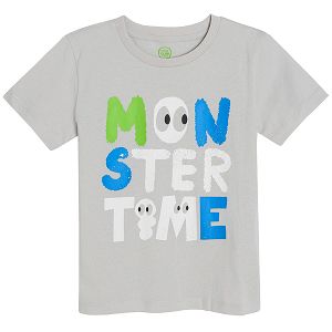 Μπλούζα κοντομάνικη γκρι με στάμπα monster time