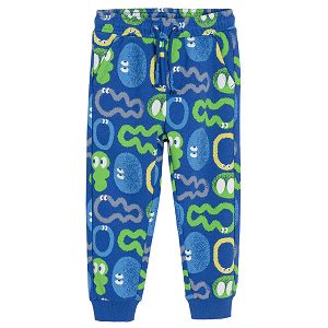 Navy blue jogging pants with fun print and adjustable waist