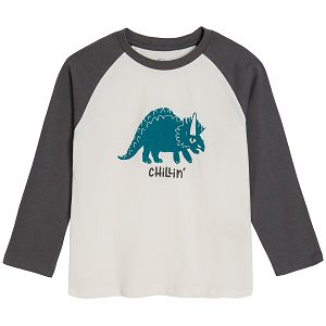 White long sleeve T-shirt with dinosaur print