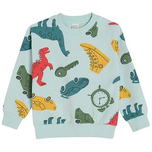 Turquoise sweatshirt with various prints