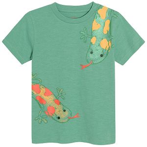 Green short sleeve T-shirt with lizard print