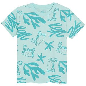 Green short sleeve T-shirt with sea world print