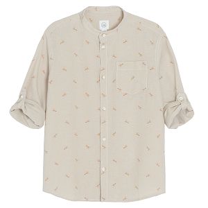 White long sleeve shirt rolls up to button and mao colar