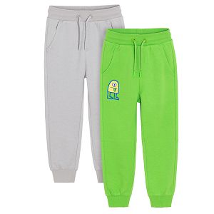 Green and grey jogging pants with adjustable waist- 2 pack