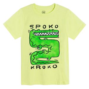 Yellow short sleeve T-shirt with crocodile print