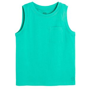 Green sleeveless T-shirt with chest pocket