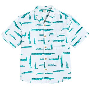 Short sleeve button down shirt with crocodiles print and chest pocket