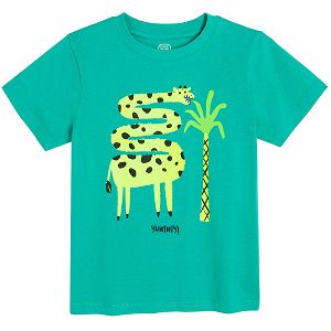 Turquoise short sleeve T-shirt with giraffe print
