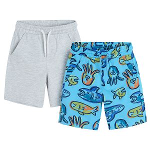 Grey and blue with sharks print shorts - 2 pack