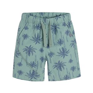 Green shorts with palm trees print adjustable waist and pockets