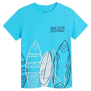 Blue short sleeve T-shirt with surf boards and BIG SUR CALIFORNIA print