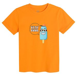 Orange short sleeve T-shirt with ice-cream and STAY COOL print
