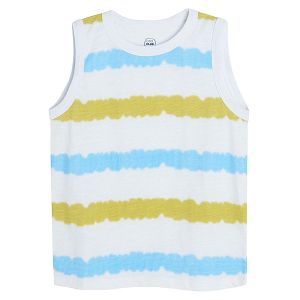 White blue yellow stripes sleeveless T-shirt