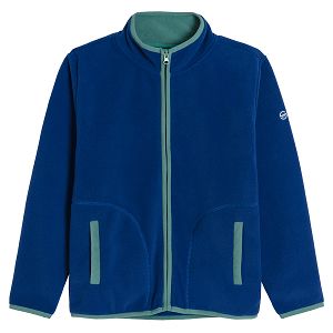 Blue zip through sweatshirt with green finishes