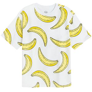 White short sleeve T-shirt with bananas print