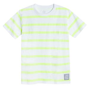 White and yellow stripes short sleeve T-shirt