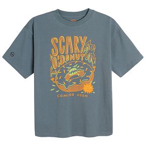 Grey short sleeve T-shirt with donut SCARY DONUT print