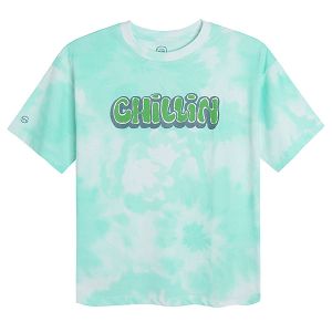 Turquoise short sleeve T-shirt CHILLIN print