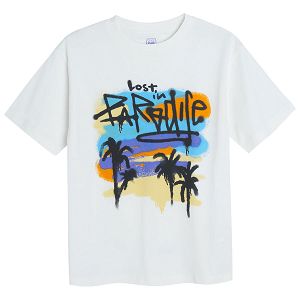 White short sleeve T-shirt with LOST PARADISE print