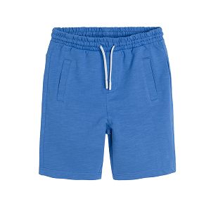 Navy blue shorts with adjustable waist and side pockets