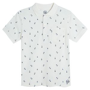 White polo short sleeve T-shirt with small palm trees print