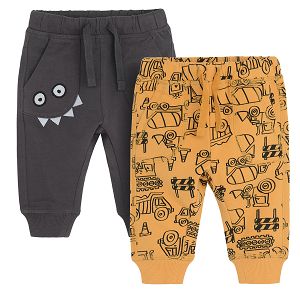 Grey and brown with trucks print jogging pants- 2 pack