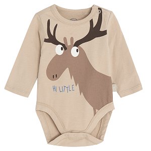Brown long sleeve bodysuit with raindeer print