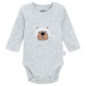 Grey long sleeve bodysuit with bear print