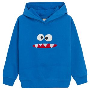 Blue hooded sweatshirt with funny face print