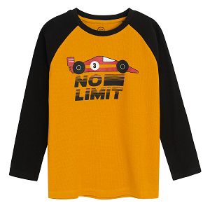 Μπλούζα μακρυμάνικη πορτοκαλί με μαύρα μανίκια και στάμπα αγωνιστικό αυτοκίνητο NO LIMIT
