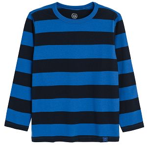 Black and blue stripes long sleeve blouse