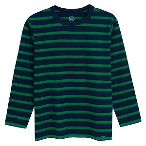 Black and green stripes long sleeve blouse