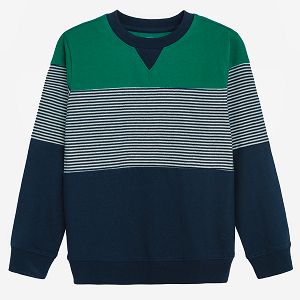 Blue, green, white stripes sweatshirt