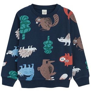 Blue sweatshirt with forest animals print
