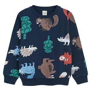 Blue sweatshirt with forest animals print