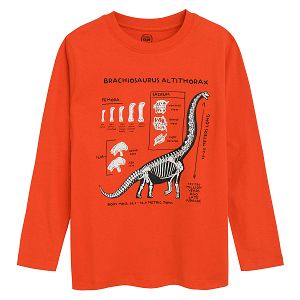 Μπλούζα μακρυμάνικη πορτοκαλί με στάμπα δεινόσαυρο