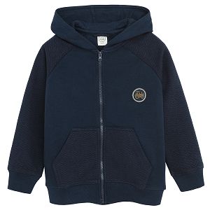 Φούτερ με κουκούλα μπλε σκούρο με επένδυση fleece και στάμπα τρακτερ