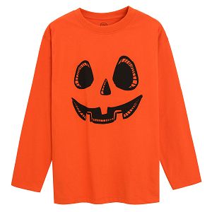 Orange long sleeve blouse with pumpkin print