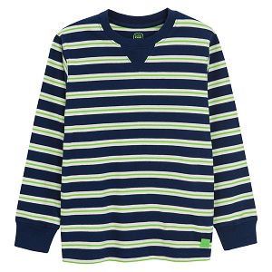 Blue, white, green stripes sweatshirt