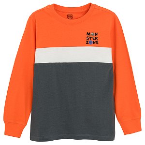 Blue, white and orange long sleeve sweatshirt 'MONSTER ZONE' print
