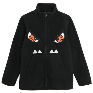 Black zip through sweatshirt with monster print and side pockets