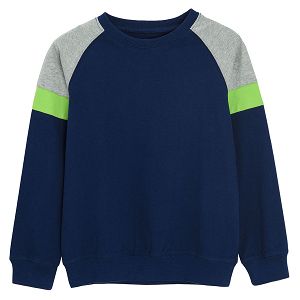 Blue with grey and fluo green sleeves sweatshirt