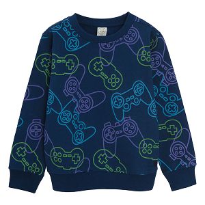 Blue sweatshirt with joystick print
