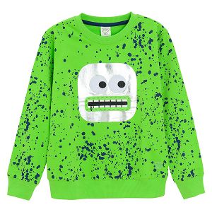 Fluo green sweaetshirt with face print