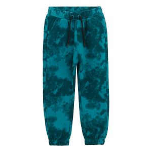 Blue tie dye jogging pants with elastic waist