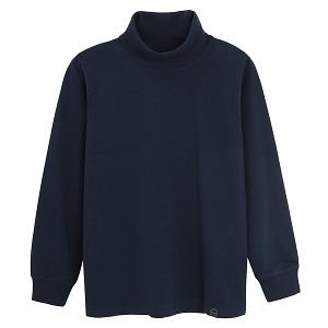 Dark blue turtleneck long sleeve blouse