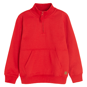 Red sweatshirt with half zipper and side pockets