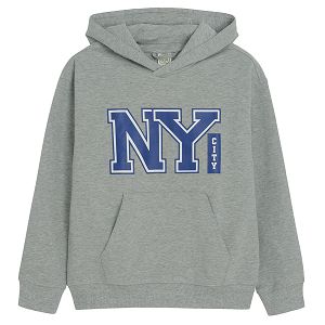 Grey hooded sweatshirt with NY print