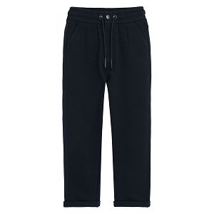 Dark blue trousers with adjustable waist