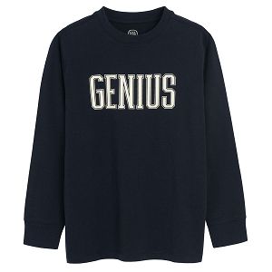 Black long sleeve blouse with 'GENIUS' print